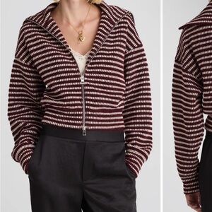 Madewell Dark Pomegranate and White Striped Sweater Jacket